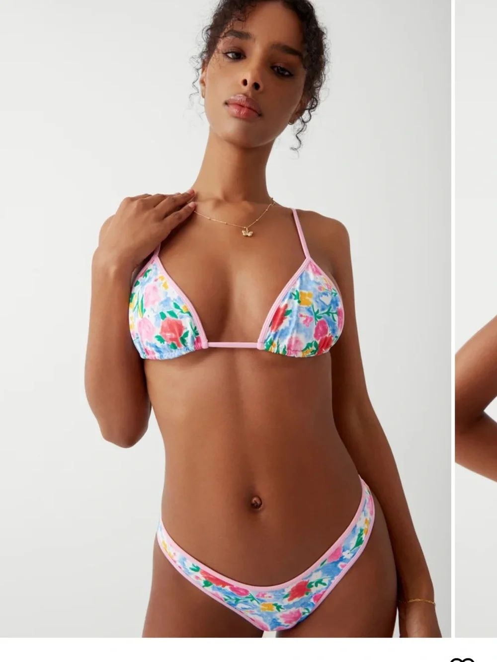 Frankie's Bikinis Pink-Trim Floral Triangle Bikini